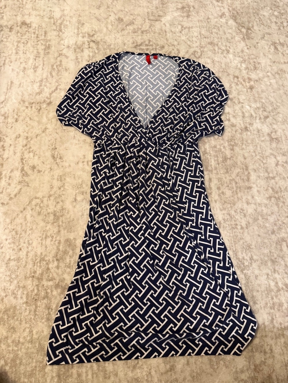 Navy Blue and white geometric pattern dress
